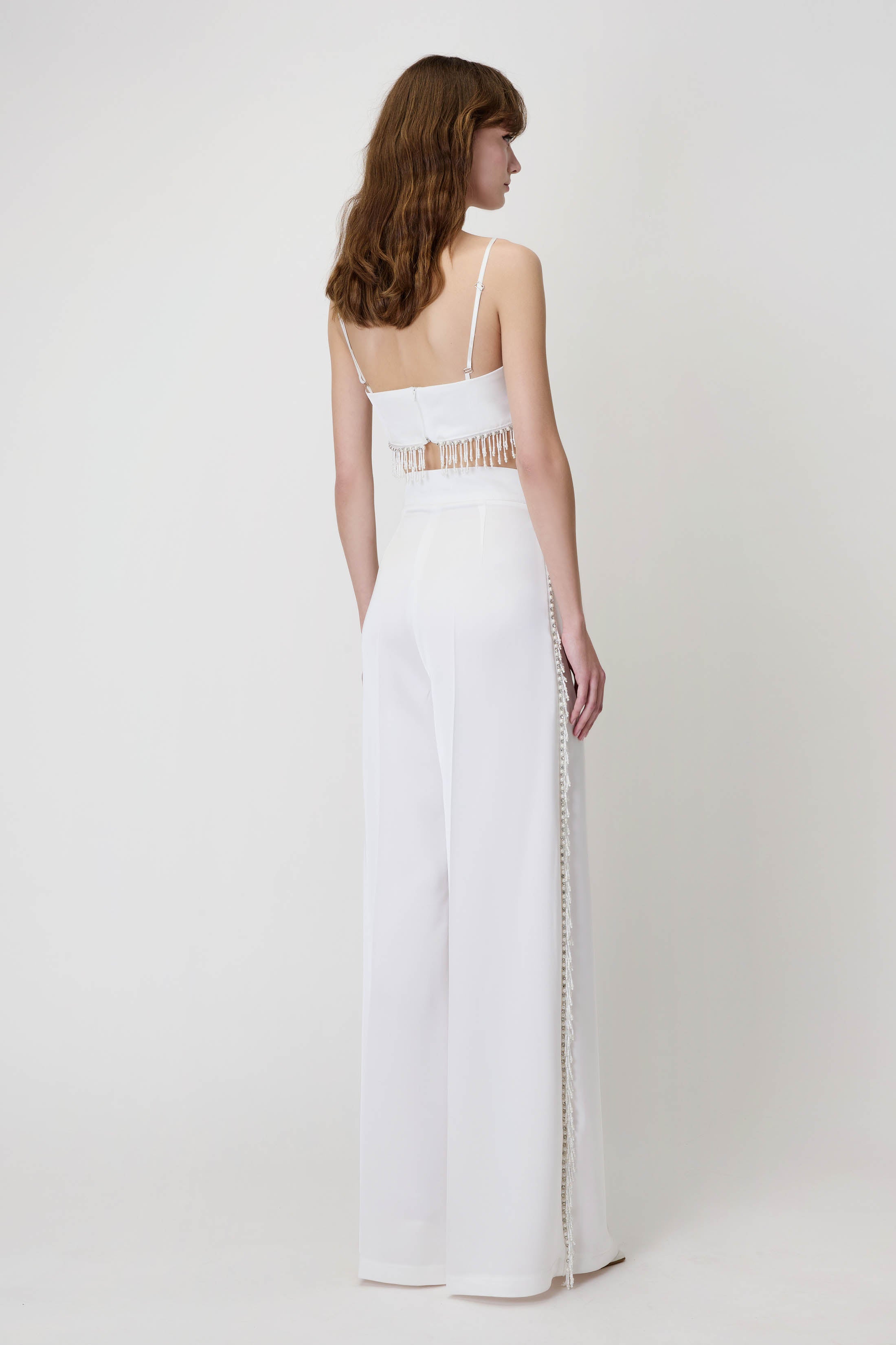 Trousers with Crystals in White