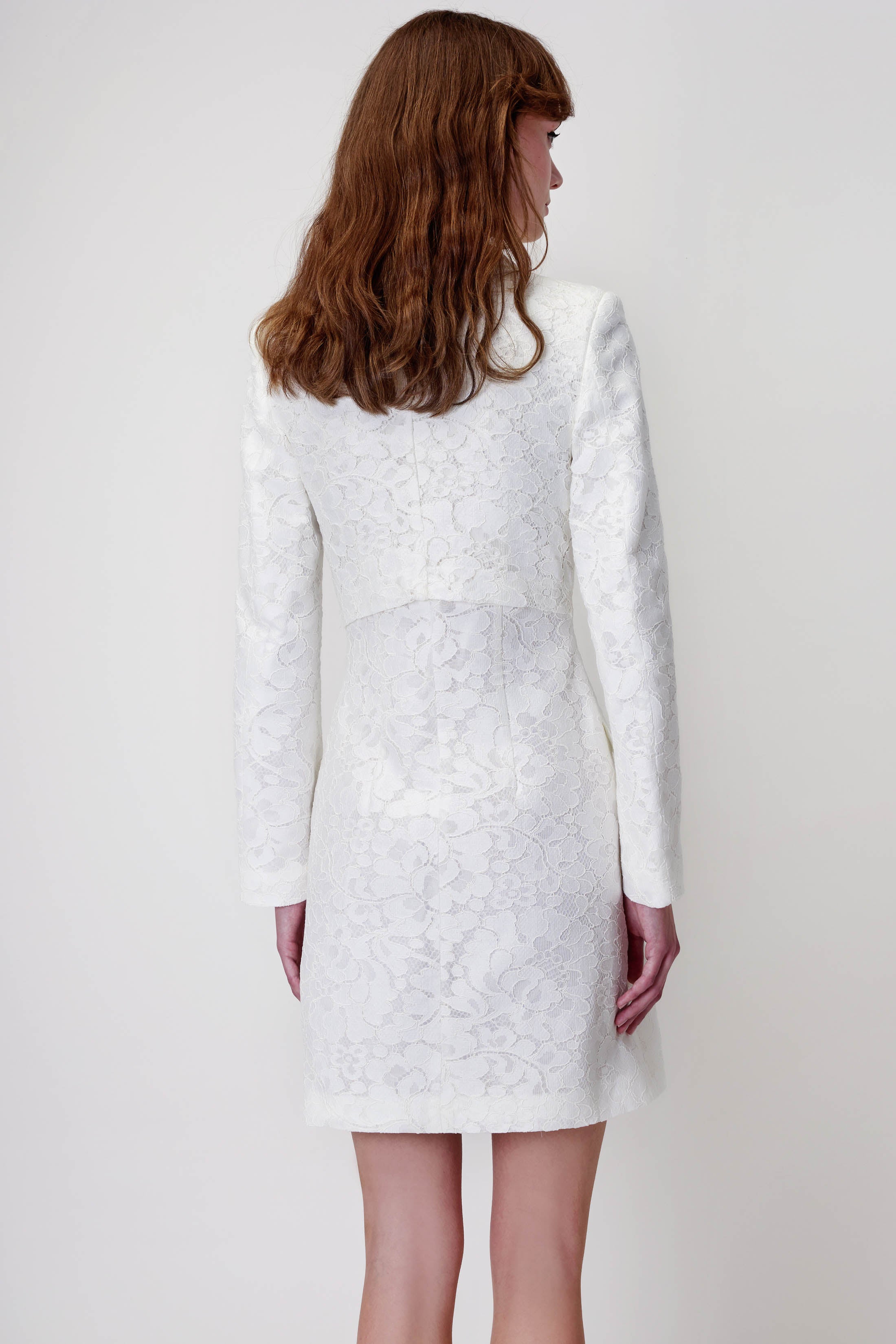 Lace Blazer Dress in White