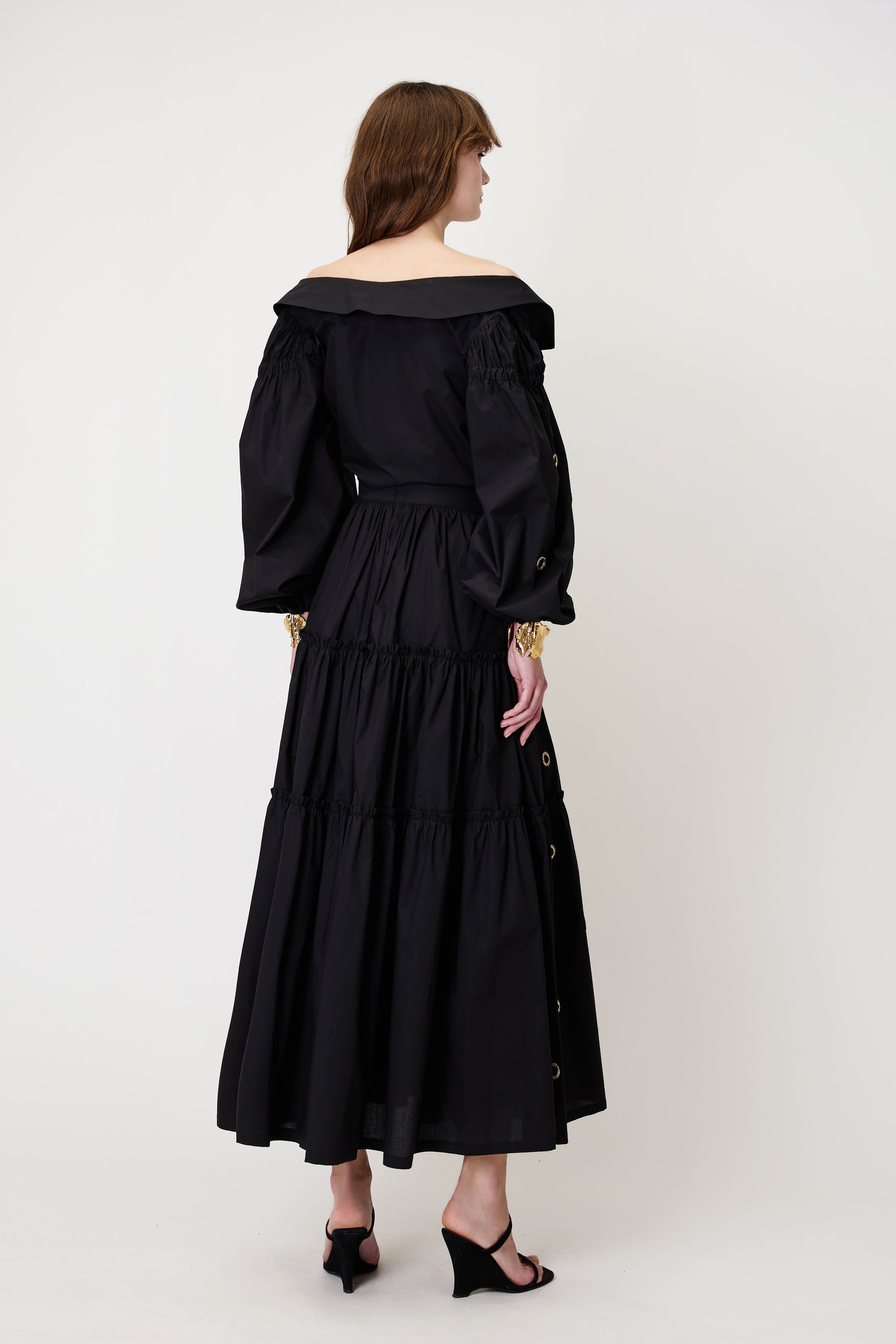 Poplin Skirt with Gold Rings in Black