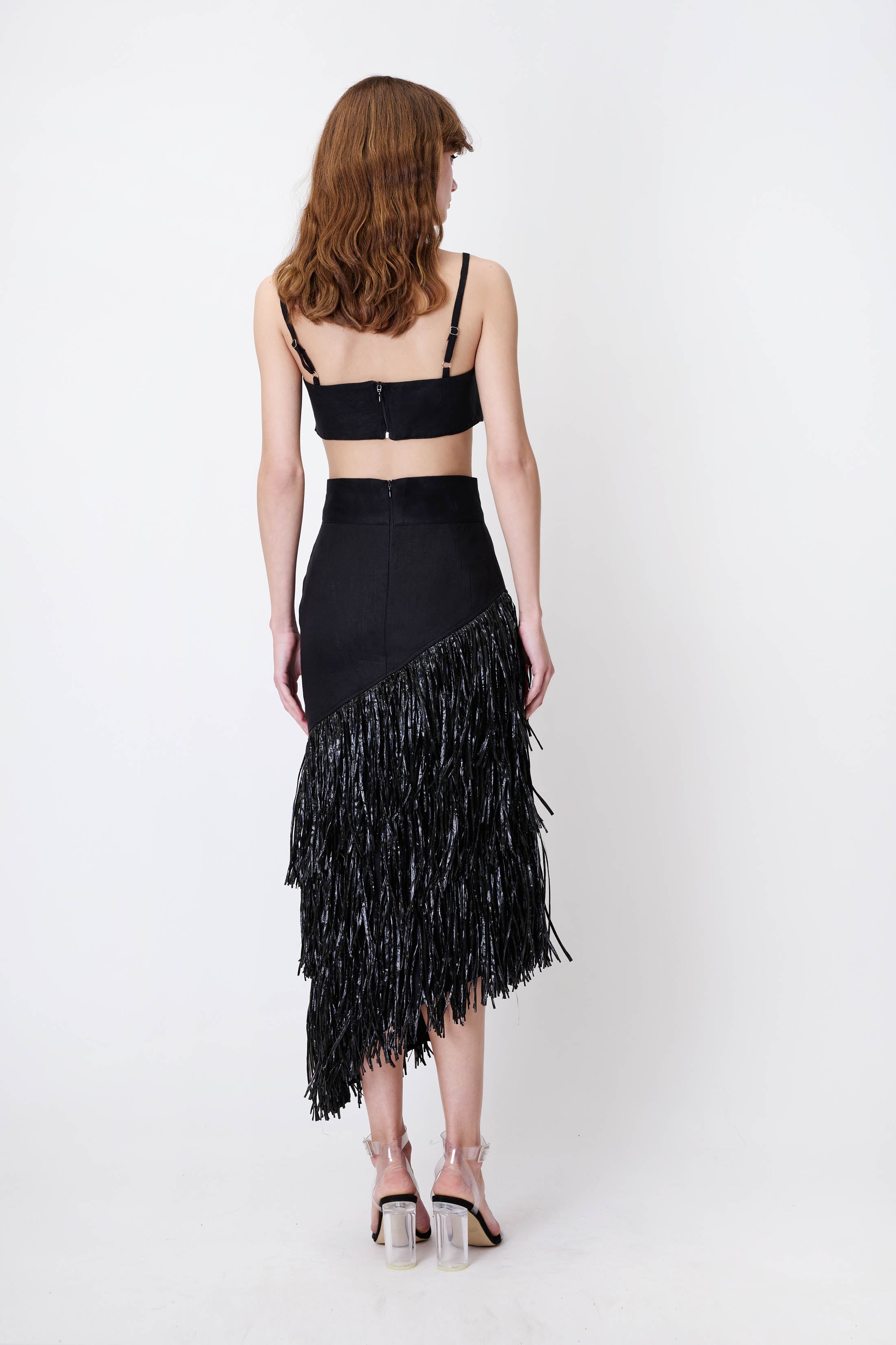 Top & Skirt Set in Linen with Fringe