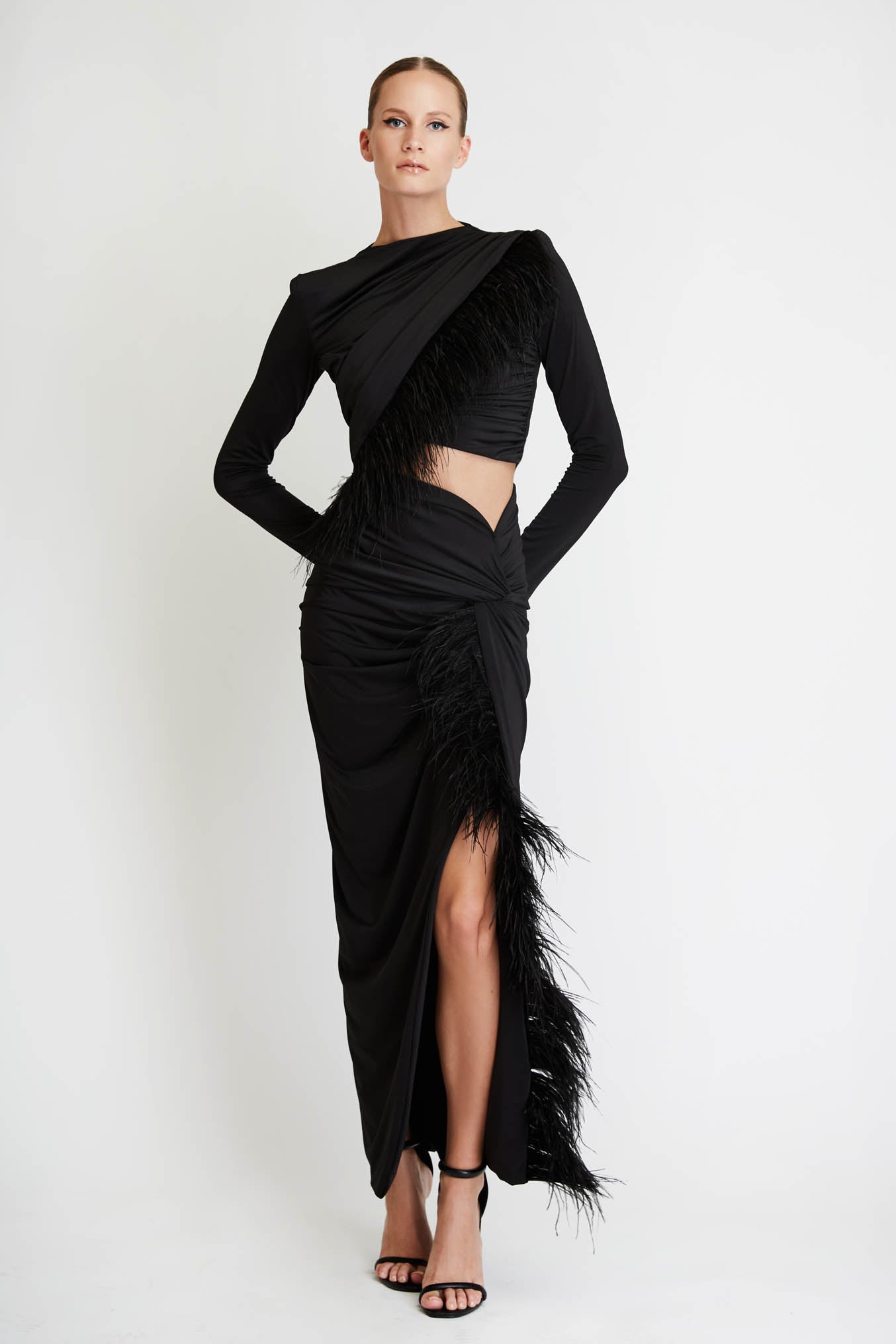 Set Top & Skirt with Feathers in Black