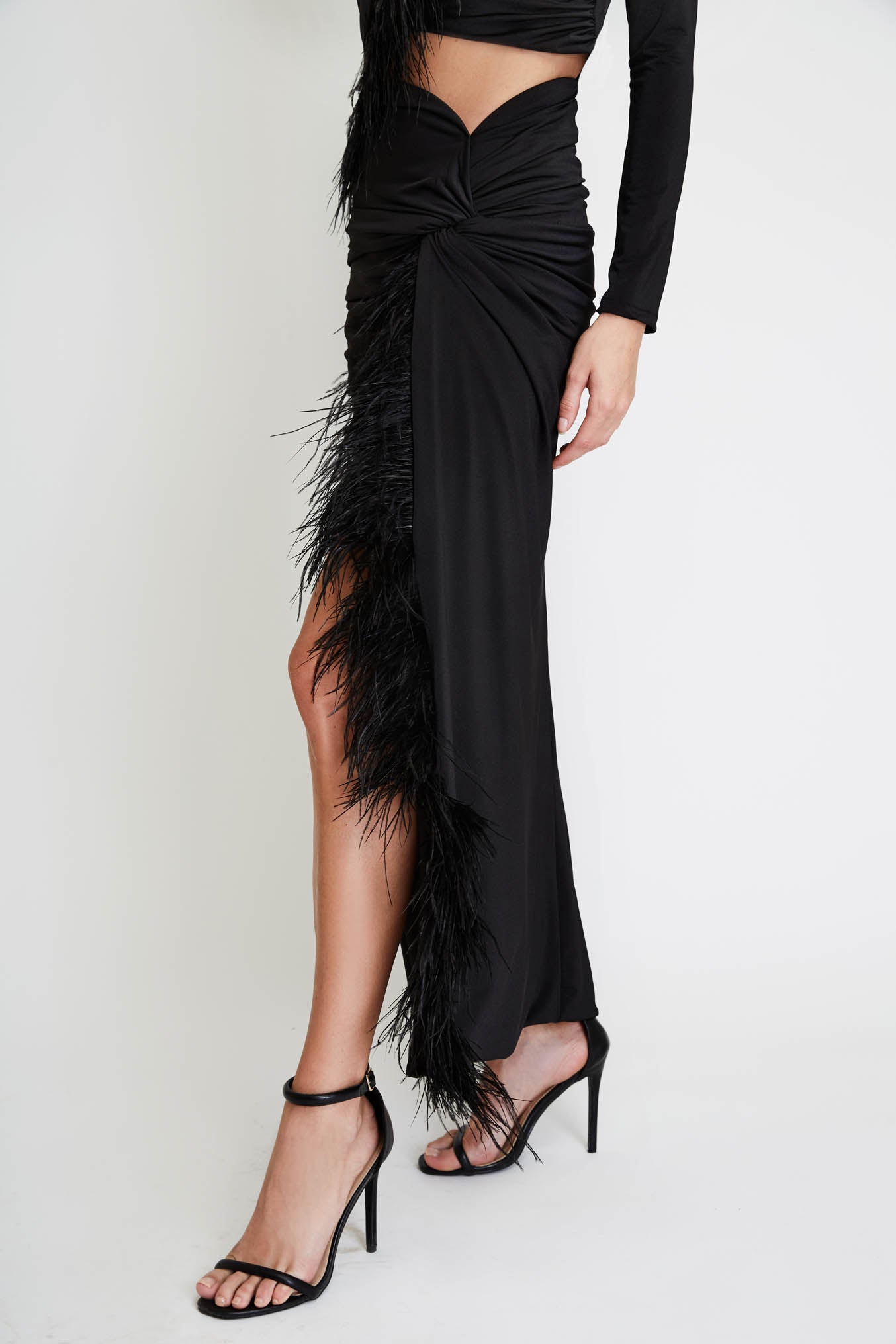 Set Top & Skirt with Feathers in Black