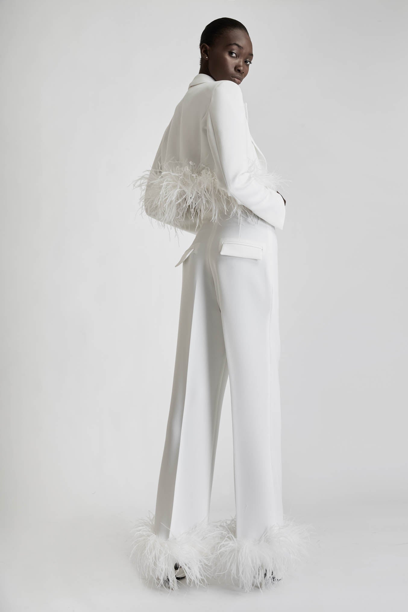 Trousers with Feathers in White